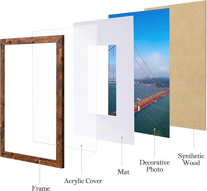eletecpro 8x8 Picture Frames Set of 9 Classic Gallery Wall Frame Set Displays 4x4 Photo with Mat or 8x8 without Mat, Square Picture Frames Collage Wall Decor, Rustic Brown Modern Home Decor for