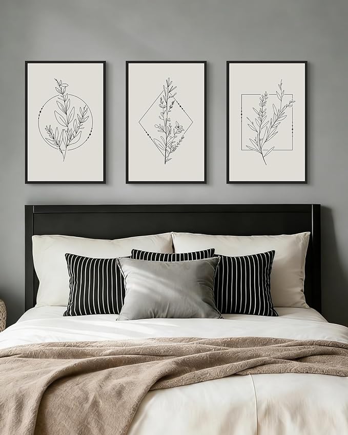 Drsoum Minimalist Flower Wall Art Vintage Wall Hanging Decor Black Line Botanical Prints Artwork for Bedroom Living Room Hallway 16x24in Black Framed