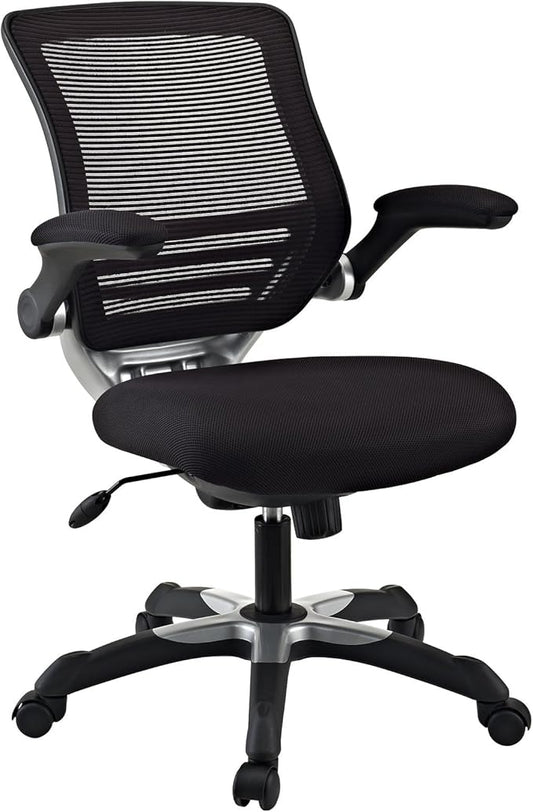 Modway Edge Mesh Back and Mesh Seat Office Chair In Black With Flip-Up Arms in Black