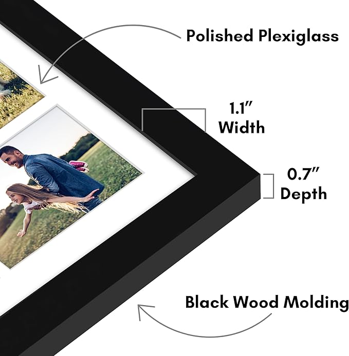 Americanflat 12x22 Collage Picture Frame with Polished Plexiglass - Fits Eight 4x6 Photos or One 12x22 Photo - Gallery Wall Frame Set - Signature Collection - Photo Frame for Wall Display – Black