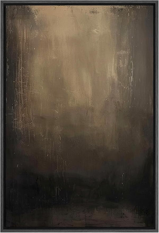 SIGNFORD Framed Canvas Print Wall Art Dark Abstract Moody Minimalist Illustrations Modern Art Decorative Bohemian Relax/Calm for Living Room, Bedroom, Office - 16"x24" Black