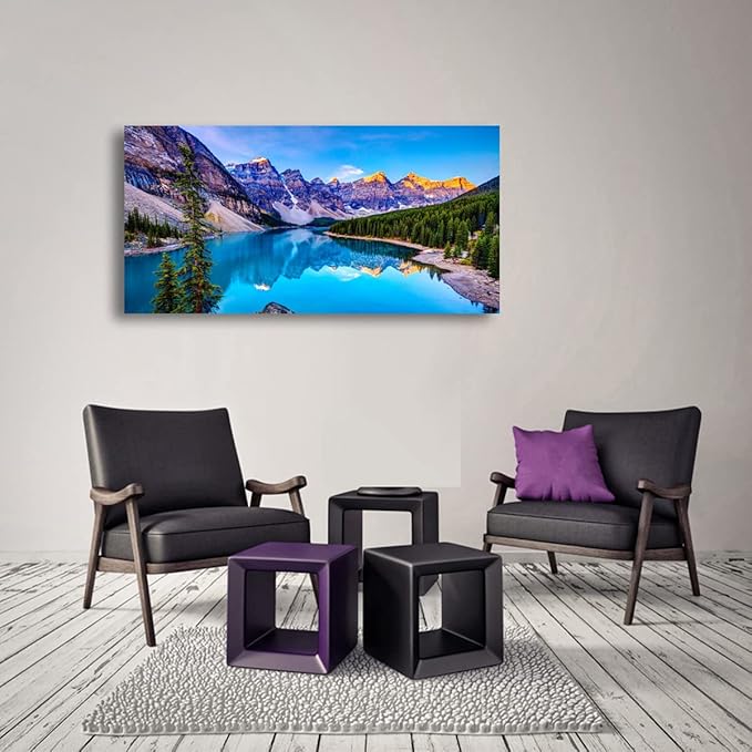 Wall Art Lake Mountain Landscape Picture Print Canvas Wall Art Modern Giclee Artwork Home Decor Stretched and Framed Ready to Hang,2cm Thick Frame, Waterproof Artwork