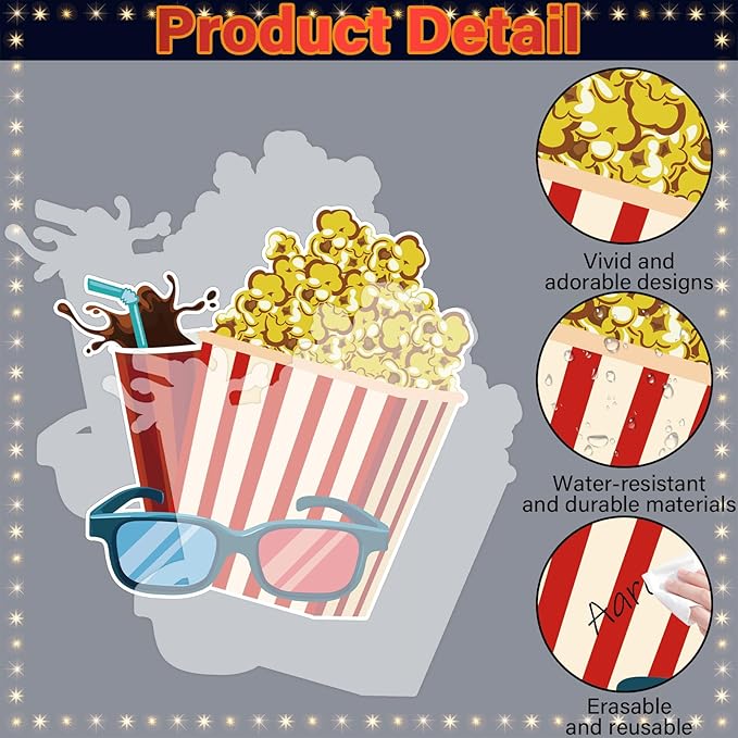 Movie Star Bulletin Board Set Now Starring Bulletin Board for Classroom Decor DIY Photo Crafts Camera Lights Learn Clapperboard Film Tickets Cutouts Accents for School Chalkboard Wall Supplies