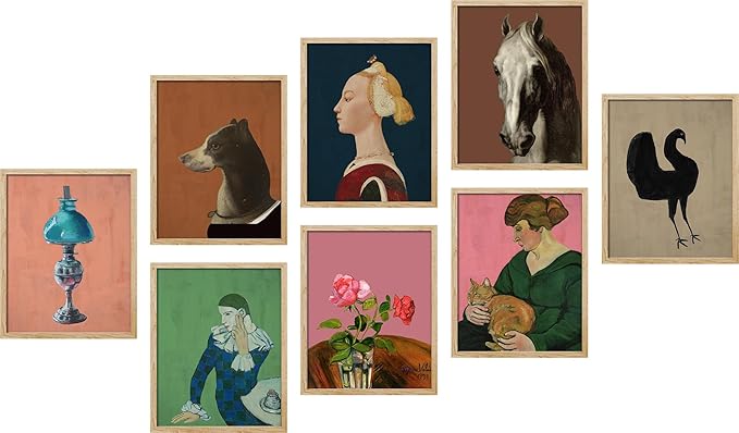 SIGNWIN Adhesive Canvas Poster Bathroom Decor 11"x14"x 8, Wall Art Room Decor Multicolor for Living Room, Bedroom, Office European Animal Woman Renaissance Portrait Vintage Illustrations Bohemian