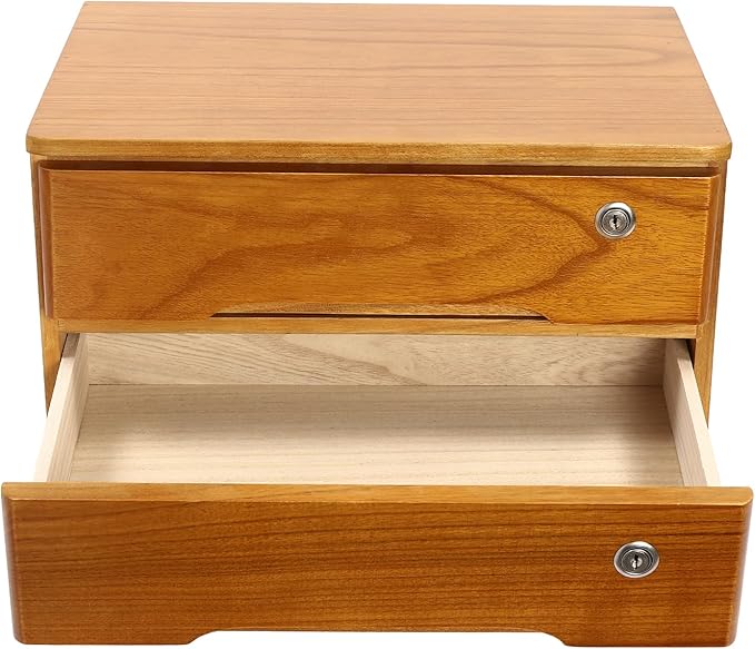 2 Drawers Wooden Desktop Storage Box,Small File Cabinet with Locks,Office Supplies A4 Filing Organizer for School,Classroom,Wood Yellow