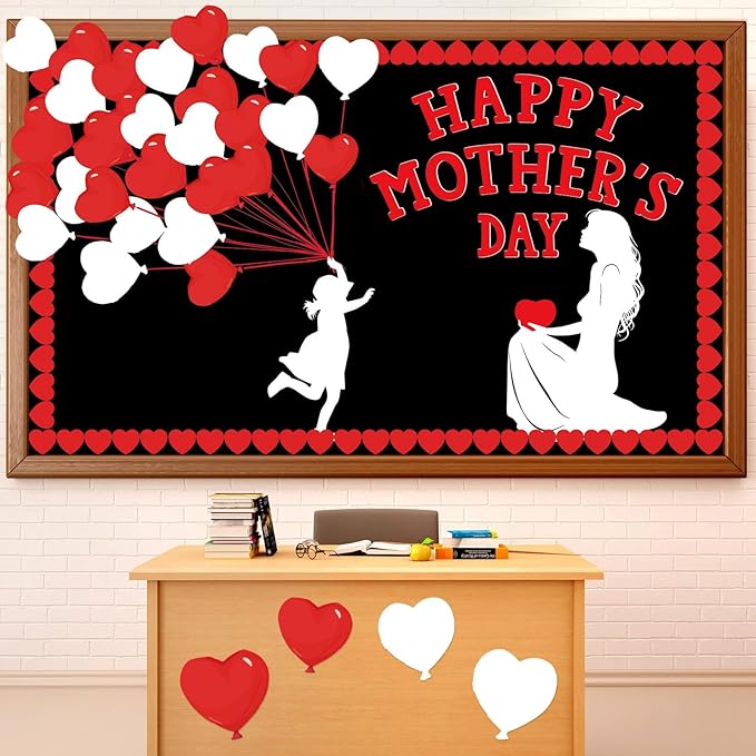 Mother's Day Bulletin Board Set Happy Mother's Day Classroom Bulletin Board Decorations Mother Child Silhouette Cutouts DIY Craft Decor for Preschool Nursery Toddler Kids Decor Wall Door