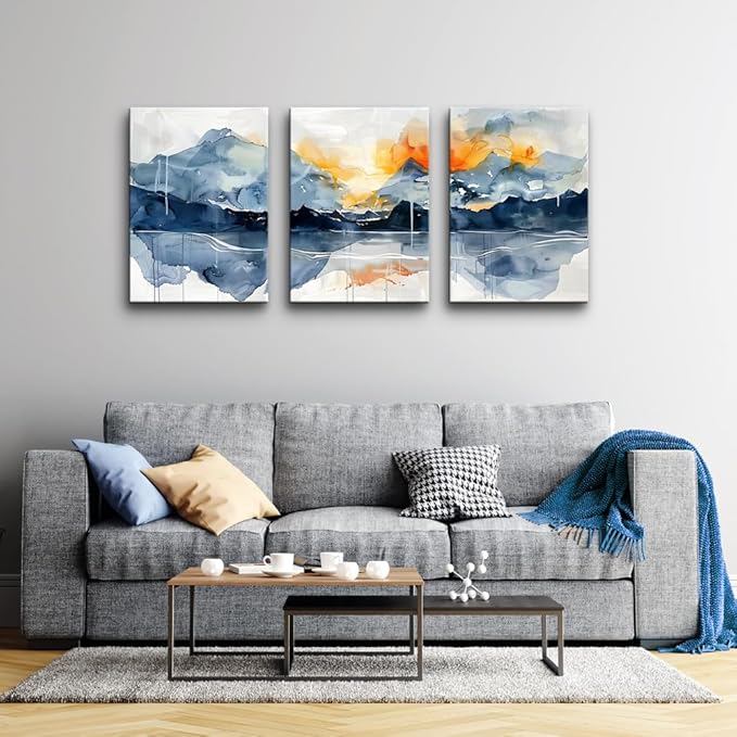 TTHYUEWS Large Wall Art Prints Artwork Living Room Wall Art 3 Pcs Mountain Landscapes Canvas Wall Decor for Bedroom Office Decoration Bathroom Abstract Pictures Modern Paintings Aesthetic Home Decor