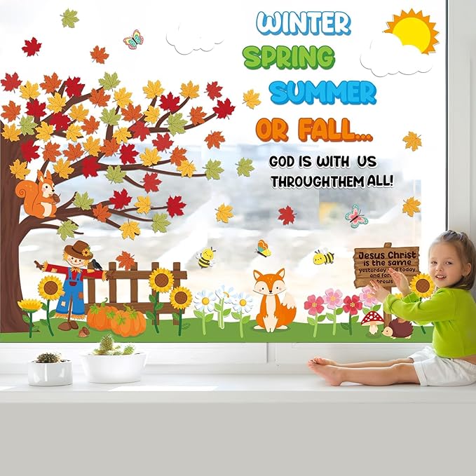 gisgfim Fall Jesus Christian Bulletin Board Decorations Sets Autumn Religious Classroom Decor Pumpkin Maple Leaves Paper Cutouts for Classroom School Church Chalkboard Home Wall Décor