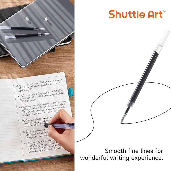 Retractable Gel Pen Refills, Shuttle Art 120 Pack Black Rollerball Gel Ink Pens Refills, Bulk Set, 0.7mm Fine Point for Writing Journaling Taking Notes School Office Home