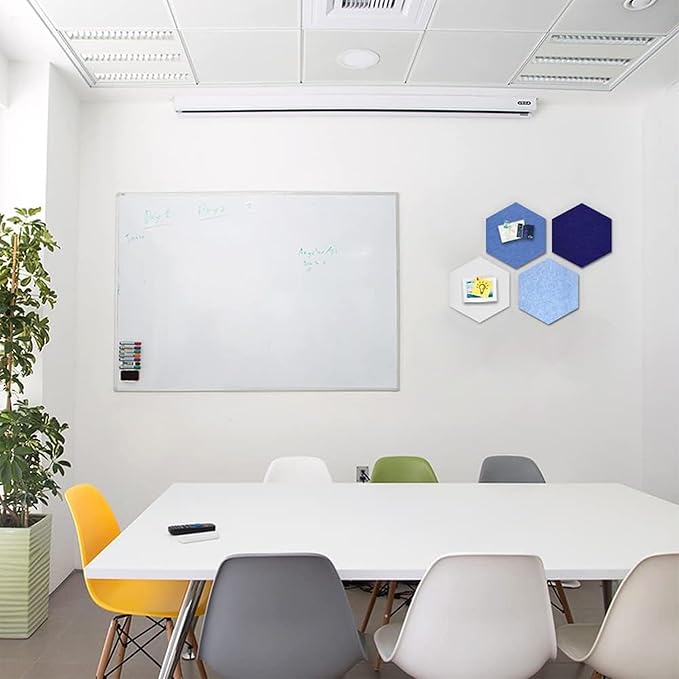4 Pack Hexagon Felt Bulletin Board Tiles - 11.8" Large Thick Pin Board for Walls with 30 Push Pins, DIY Boards for Office Home School Decor, Aesthetic Hex Cork Board Alternative