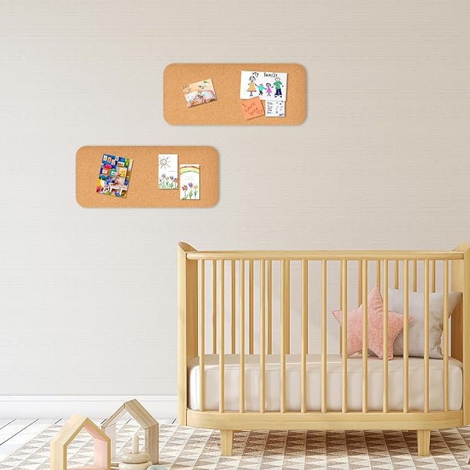 2 PCS 12.5"*5.5" Self-Adhesive Cork Board, 4mm Thick Cork Boards for Walls, 1 Pack 12.5"*5.5" Bulletin Board, Cork Board Tiles for Office, Home, School (4MM-2PC)