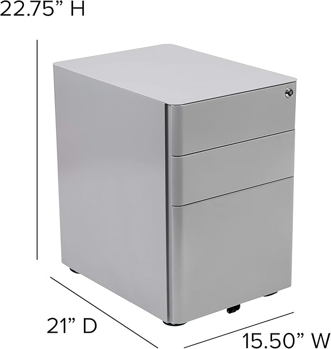 EMMA + OLIVER Modern 3-Drawer Mobile Locking Filing Cabinet Storage Organizer-Gray