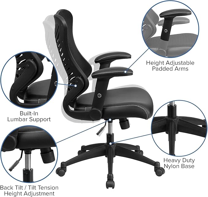 Flash Furniture Kale High Back Designer Black Mesh Executive Swivel Ergonomic Office Chair with LeatherSoft Seat and Adjustable Arms