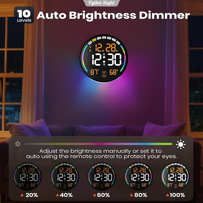 Large Digital Wall Clock with 10.3" LED Display,Alarm,Countdown Timer,DST,Temperature,Humidity,Auto-Dimming,Remote Control,Night Light for Classroom,Bedroom,Living Room,Office,Gym