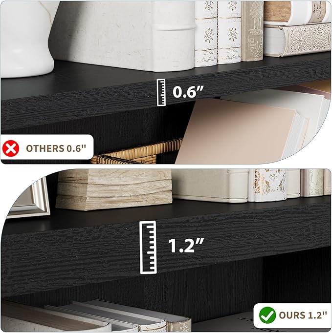 Rresyet 3 -Tier Bookcase, 42" Tall Book Shelf, 31” Wide Bookshelves, Wooden Bookcase Display Storage for Home Office, Living Room and Study Room (Black)