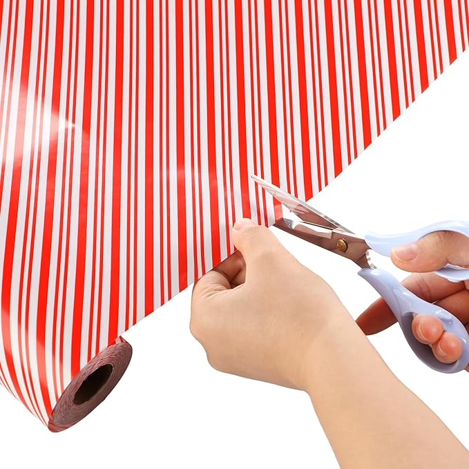 Tenceur Wrapping Paper Roll Bulletin Board Borders Paper Fade Resistant Decorative(24 Inch X 100ft,Red and White Stripes)
