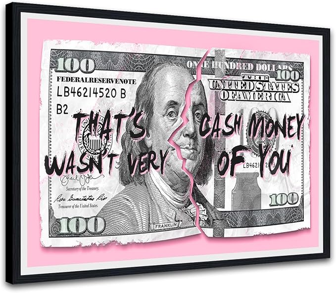 Money Wall Art Pink Dollar Posters Inspirational Entrepreneur Canvas Print Artwork Motivational Wall Decor Suitable for Office Living Room Decor Ready to Hang 12X16inch