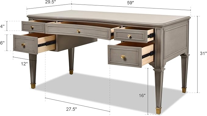 Jennifer Taylor Home JTH Luxe Dauphin Gold Accent 5-Drawer Executive Desk