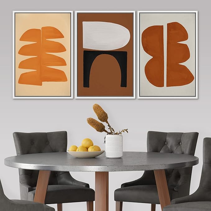 SIGNLEADER Framed Canvas Print Wall Art Set Retro Geometric Mid-Century Polygons Abstract Shapes Illustrations Minimal Decorative Bohemian Nordic for Living Room, Bedroom, Office - 24"x36"x3 WHITE