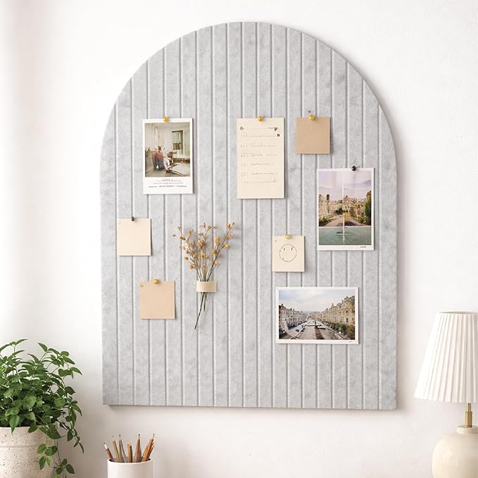 Orelle Fluted Arch Felt Bulletin Board | Foldable Peel and Stick Felt Board for Wall | Aesthetic Arch Pin Boards for Walls, Office, Vision Board, Kids Art Display | 23 x 31”| Heather Gray