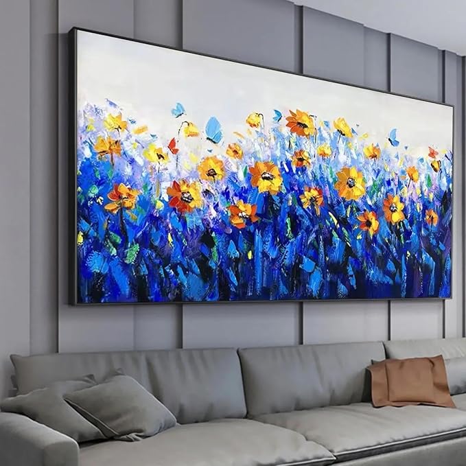 Framed Canvas Print Wall Art Abstract Flower Landscape Wall Painting Office Wall Decor Pictures 70x140cm/(28x55inch) with-Black-Frame