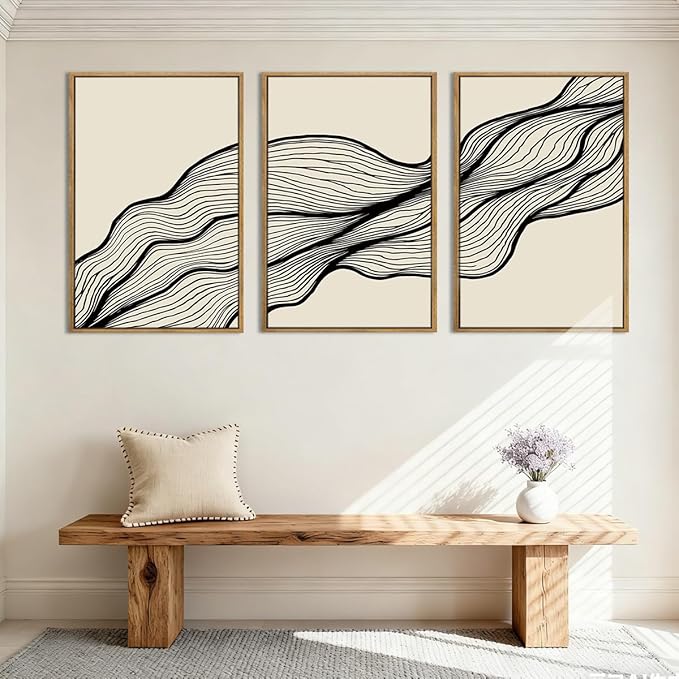 ANHUIB Large Neutral Wall Art Black Minimalist Wall Decor Modern Abstract Painting Set of 3 for Living Room Bedroom 16x24 Inch