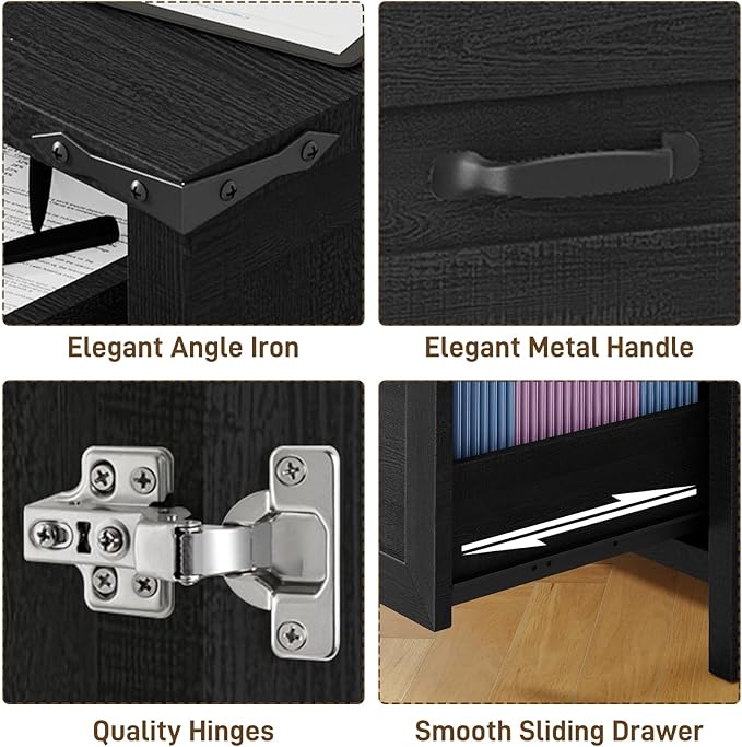 Farmhouse Lateral Filing Cabinet, Lateral File Cabinet with 3 Drawers and Storage Cabinet, Wooden Printer Stand with File Drawer for Letter/A4 Size Hanging File for Home Office, Rustic Black