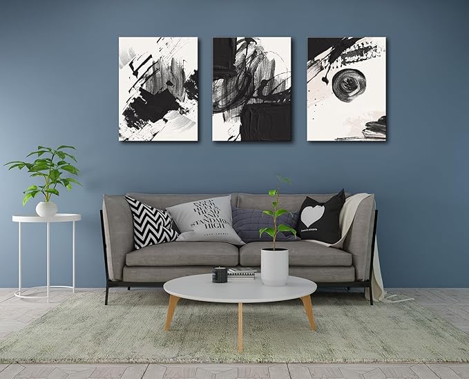 Black and White Abstract Canvas Wall Art Set,Geometric Painting Stroke Spiral Rings Shapes Illustrations Print Art Decorative Nordic Calm/Zen for Living Room, Bedroom, Office Decor 16x24x3pcs