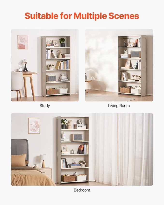 VEVOR 5 Tiers Wide Bookshelf, 68 in Wooden Open Bookcase with Display Storage Organizer Shelf, Freestanding Tall Display Floor Bookcase Bookshelf for Library, Bedroom, Living Room, Office, White