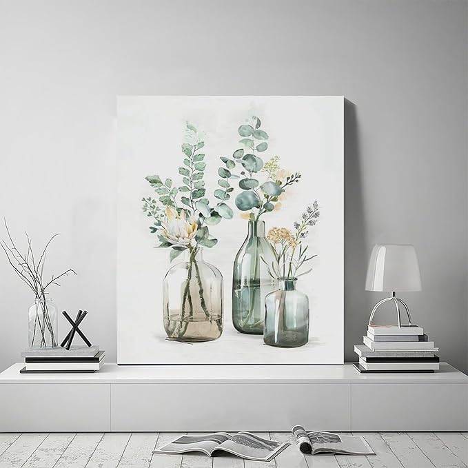 Botanical Bathroom Wall Art Rustic Green Plant Pictures Wall Decor Botanical Canvas Country Print Painting Modern Decoration Artwork for Bathroom Living Room Bedroom Office Framed 20"x24"