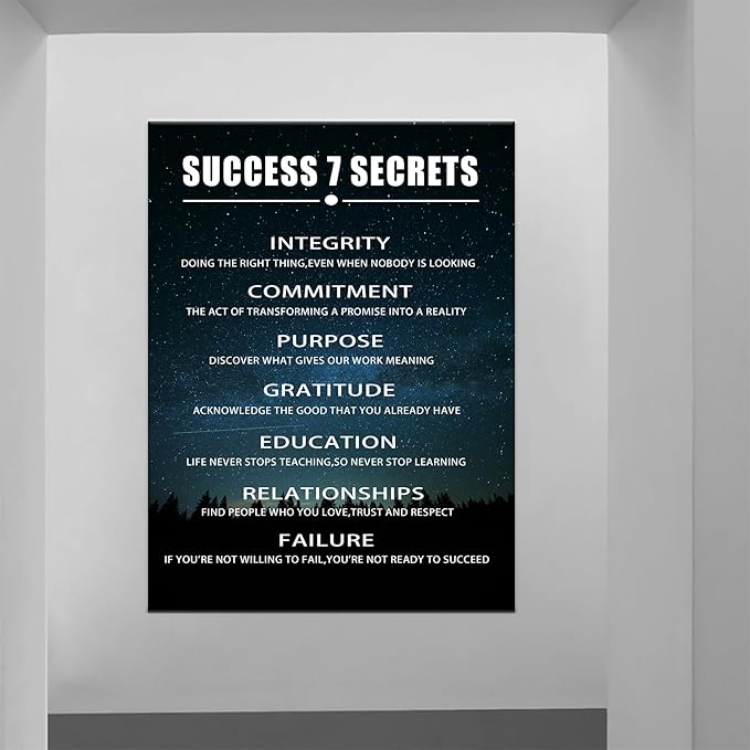 Success 7 Secrets Inspirational Positive Quotes Modern Office Wall Decor Motivational Canvas Wall Art Poster Prints for Home Living Room Workplace Wall Decoration Ready to Hang [30''Wx 40''H]