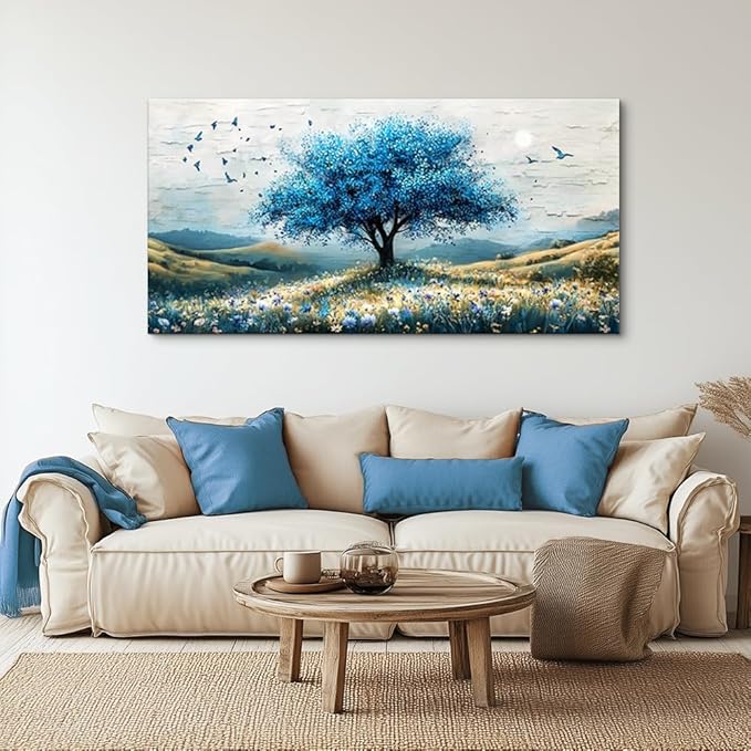 ZUITINGHUA Canvas Wall Art For Living Room Large Wall Decor For Office Bedroom Decorations The Blue Tree Landscape Pictures Farmhouse Painting Artwork Room Wall Mural Aesthetic Home Decor 30x60 In
