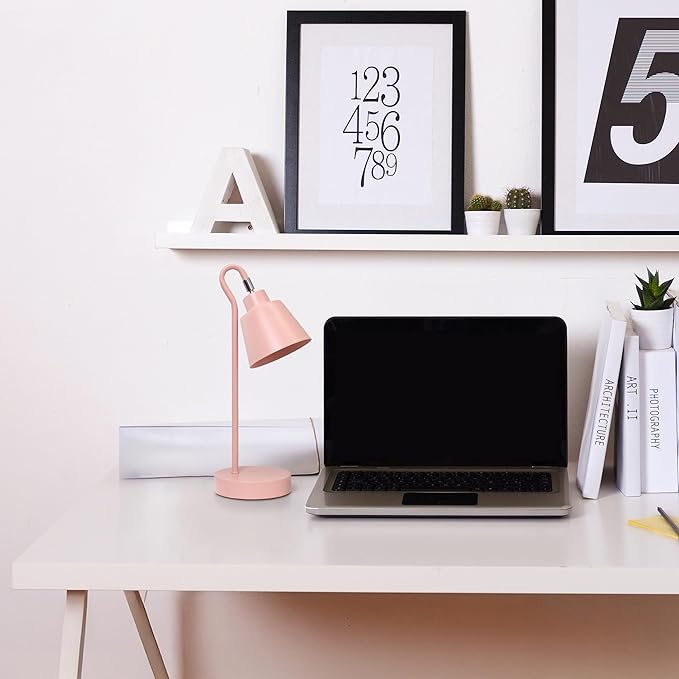 Simple Designs LD1079-BPK 16" Sleek Essentials Metal Looped Desk Task Lamp with Adjustable Shade, for Office, Desk, Nightstand, Dorm, Blush Pink