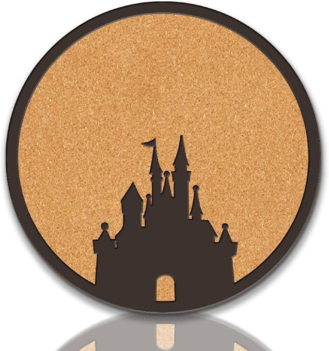 CRASPIRE Castle Pin Cork Board Round Framed Bulletin Display Badge 9.8x9.8 Wood Purple Decorative Corkboard Wall Mounted Memory Brooch Lapel Holder Storage for Home Room School Classroom Party