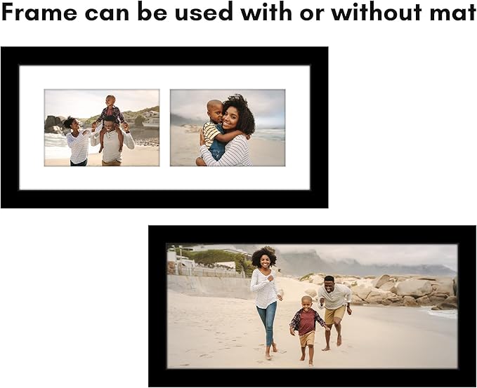 Americanflat 4x6 Double Picture Frame with Shatter-Resistant Glass - Fits Two 4x6 Photos or use as One 6x14 Frame - Signature Collection - Collage Frames for Tabletop and Wall Display - Black