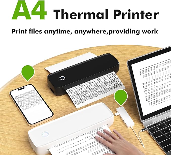 ZJchao Portable Thermal Printer, A80 Small Printers Cordless for Travel Support A4 203dpi Bluetooth Thermal Printer with 1 Roll of Thermal Paper Inkless Printer for Home Office