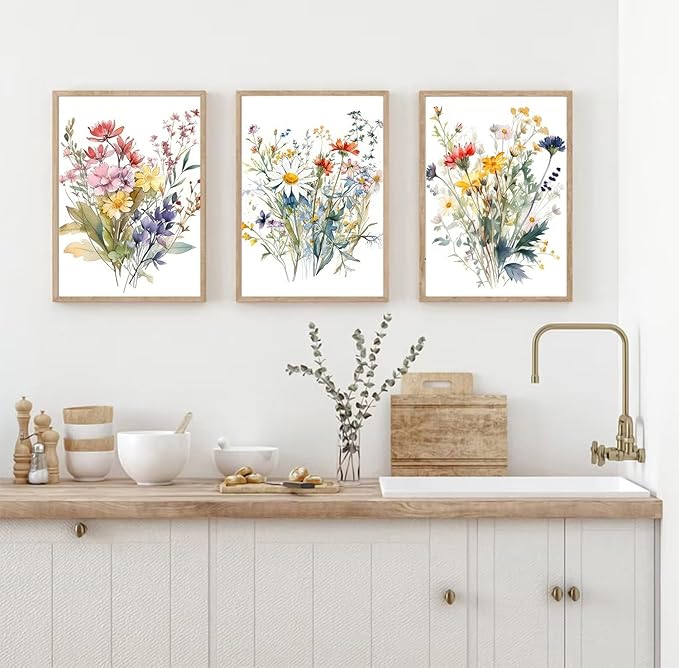 Colorful Wildflower Canvas Wall Art Watercolors Botanical Flower Painting Picture Wall Decor Modern Painting Floral Poster Print Artwork for Bedroom Living Room Gallery Home Decoration UnFramed