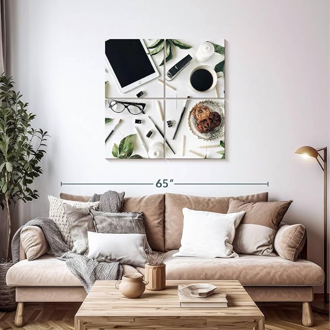 ElephantStock - Workspace Wall Art - Square Multi Panel Canvas - 4 Piece Home Office Wall Decor - Photography Profession Multi Piece Wall Art - Brown And Green Decor - 38" x 38"
