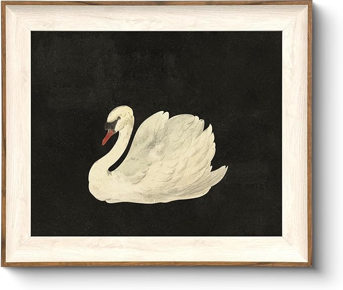 ASTRDECOR Vintage Framed Wall Art for Living Room, Vintage Swan Canvas Oil Painting for Bathroom Wall Decor, Classical Animal Framed Art for Home Decor Aesthetic, Zwaan Black and White Wall Art Prints for Bedroom Decor-10''x12''
