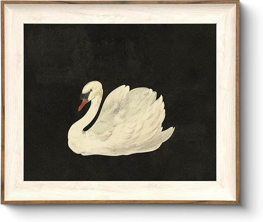 ASTRDECOR Vintage Framed Wall Art for Living Room, Vintage Swan Canvas Oil Painting for Bathroom Wall Decor, Classical Animal Framed Art for Home Decor Aesthetic, Zwaan Black and White Wall Art Prints for Bedroom Decor-10''x12''