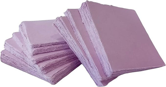 Deckle Papers® Handmade Cotton Paper Square Card Stock for Envelope Making, Calligraphy, Wedding Invitation, Menu Cards, Drawing, Watercolor, Origami Paper-Pack of-50-Purple (5x5 Inch)