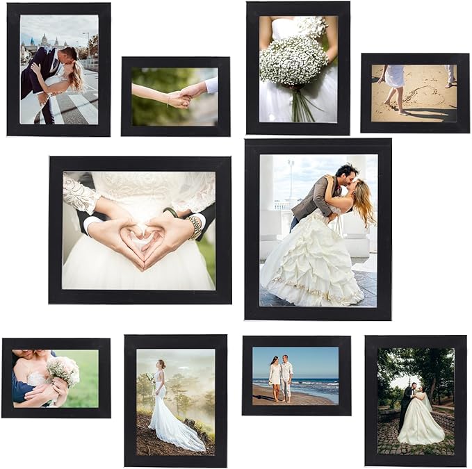 Picture Frame Set 10 pack, Farmhouse Photo Frames, Gallery Wall Frame Collage, 8x10 5x7 4x6 Frames in 3 Different Finishes Picture Frames For Wall or Desk,Black