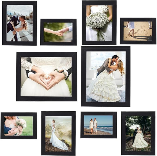 Picture Frame Set 10 pack, Farmhouse Photo Frames, Gallery Wall Frame Collage, 8x10 5x7 4x6 Frames in 3 Different Finishes Picture Frames For Wall or Desk,Black