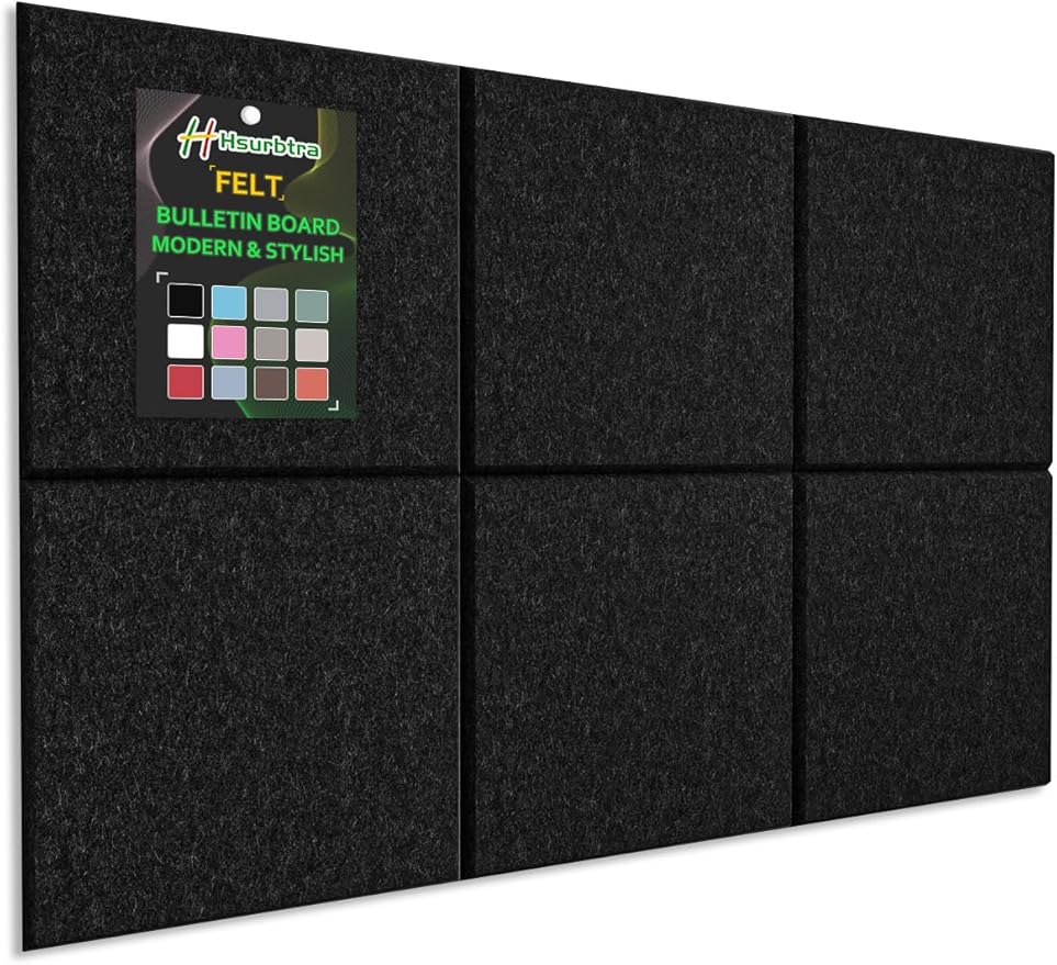 Hsurbtra Large Cork Board for Wall 36 x 24 Inch, 6 Pack Felt Bulletin Notice Board with Pushpins for Office Home School Farmhouse Wall Decor, Black