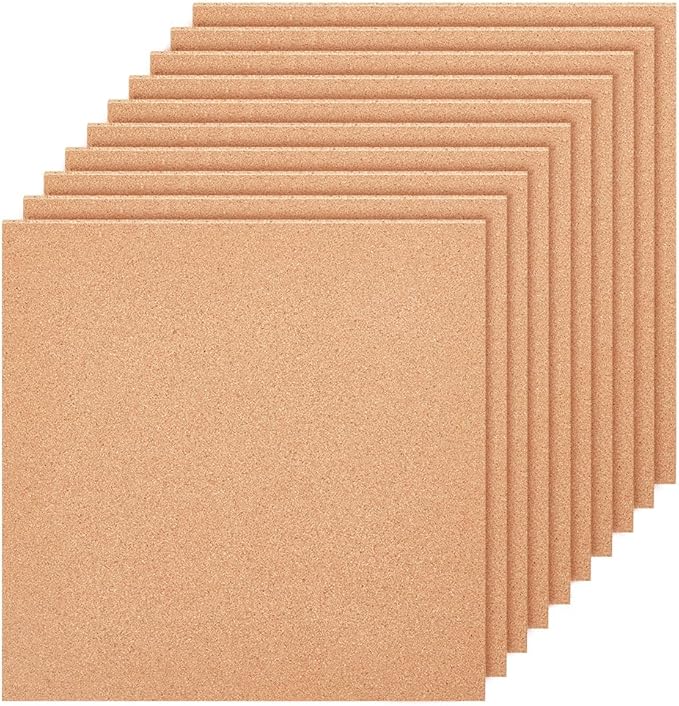 BENECREAT 10 Pack 12x12 Inch Cork Board 1mm Thick Cork Board Tiles Square Cork Tiles Coaster Cork Sheets Tiles for Bulletin Boards, Wall Decoration, DIY Crafts