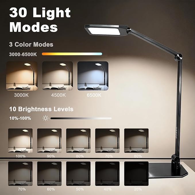 Pro LED Desk Lamp with Remote Control, Eye-Caring CRI95+ Dimmable Light, 3000K–6000K Adjustable Color Temperature, Flexible Angle, Clamp or Base Mount, for Home Office, Reading & Video Calls, 2 Pack