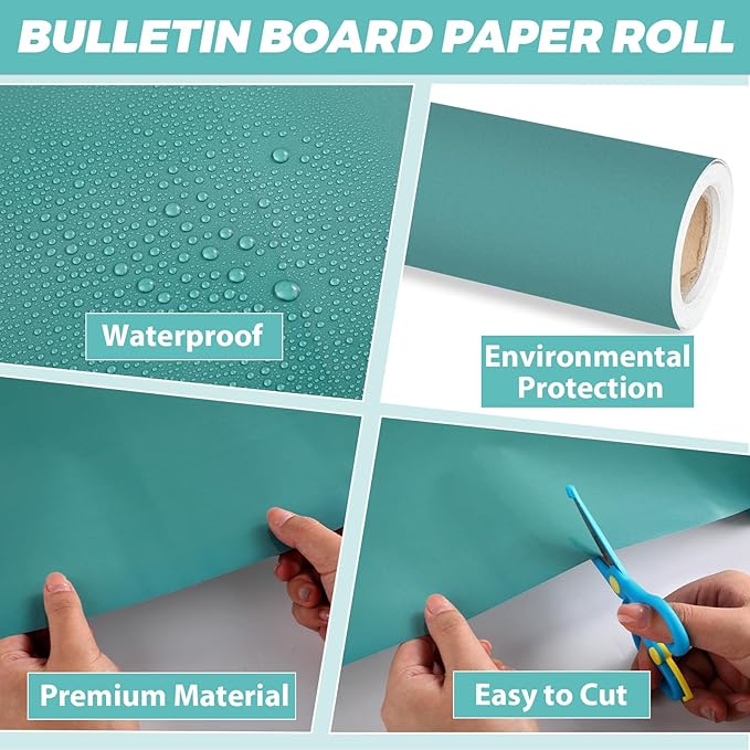 Qyeahkj 17.7in x 20ft Bulletin Board Paper Roll Bulletin Board Background Paper Fade Resistant Classroom Decoration Poster Art Craft Home Wall Education Decor Supplies Eucalyptus Green