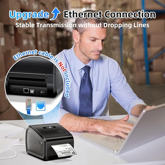 D550 Pro Bluetooth Thermal Label Printer&100Pcs Transparent Thermal Labels 4x6,Wireless Thermal Labels Printers for Small Business,Office, Home,Support Bluetooth/Ethernet/USB