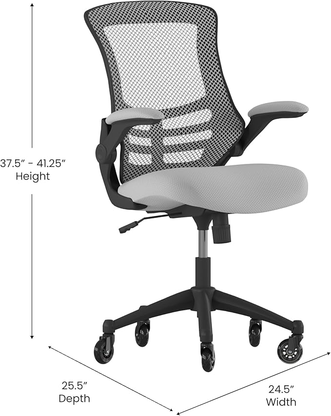 Flash Furniture Kelista Mid-Back Dark Gray Mesh Swivel Ergonomic Task Office Chair with Flip-Up Arms and Transparent Roller Wheels