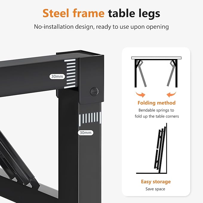 DlandHome Folding Desk Small Desk 31.5 inches Computer Desk for Home Office Folding Table Writing Table for Small Spaces No Assembly Required Black & Black Frame